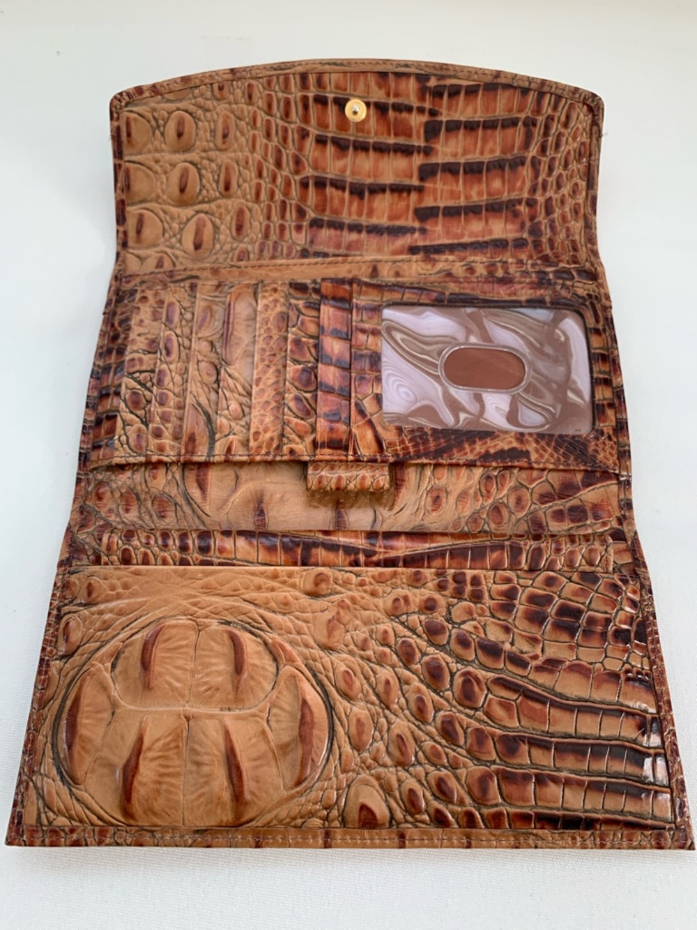 Brahmin Cognac Croc-Embossed Leather Clutch Wallet